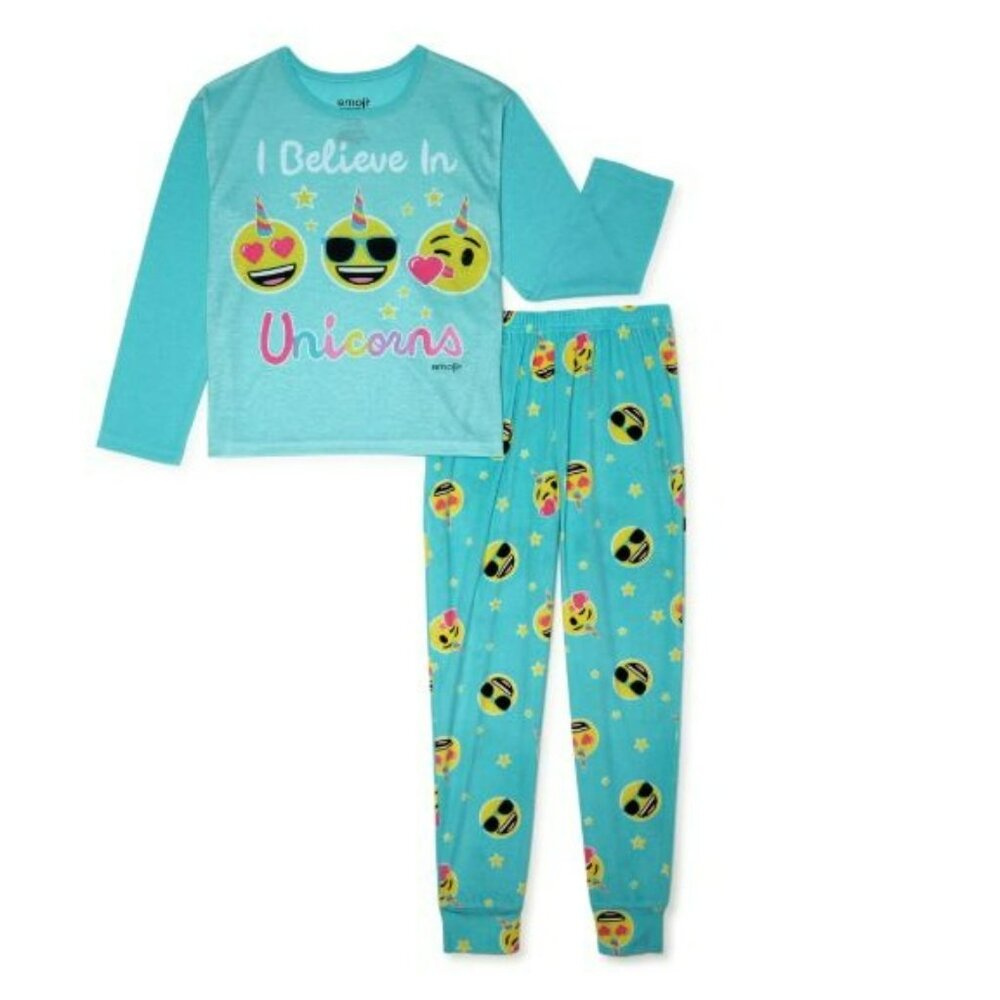 NWT Emoji Girls XS 2-Piece Pajama Set Long Sleeve Top & Pants‎ Cozy Sleepwear